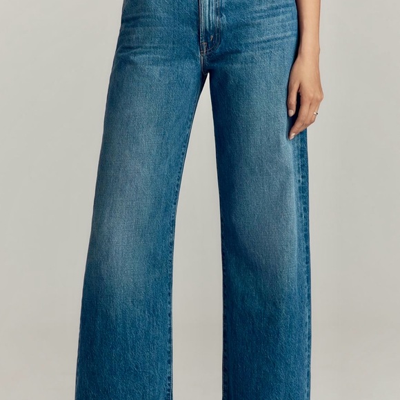 MOTHER Blue Straight Leg Jeans with Cherry Embroidery - Picture 9 of 11